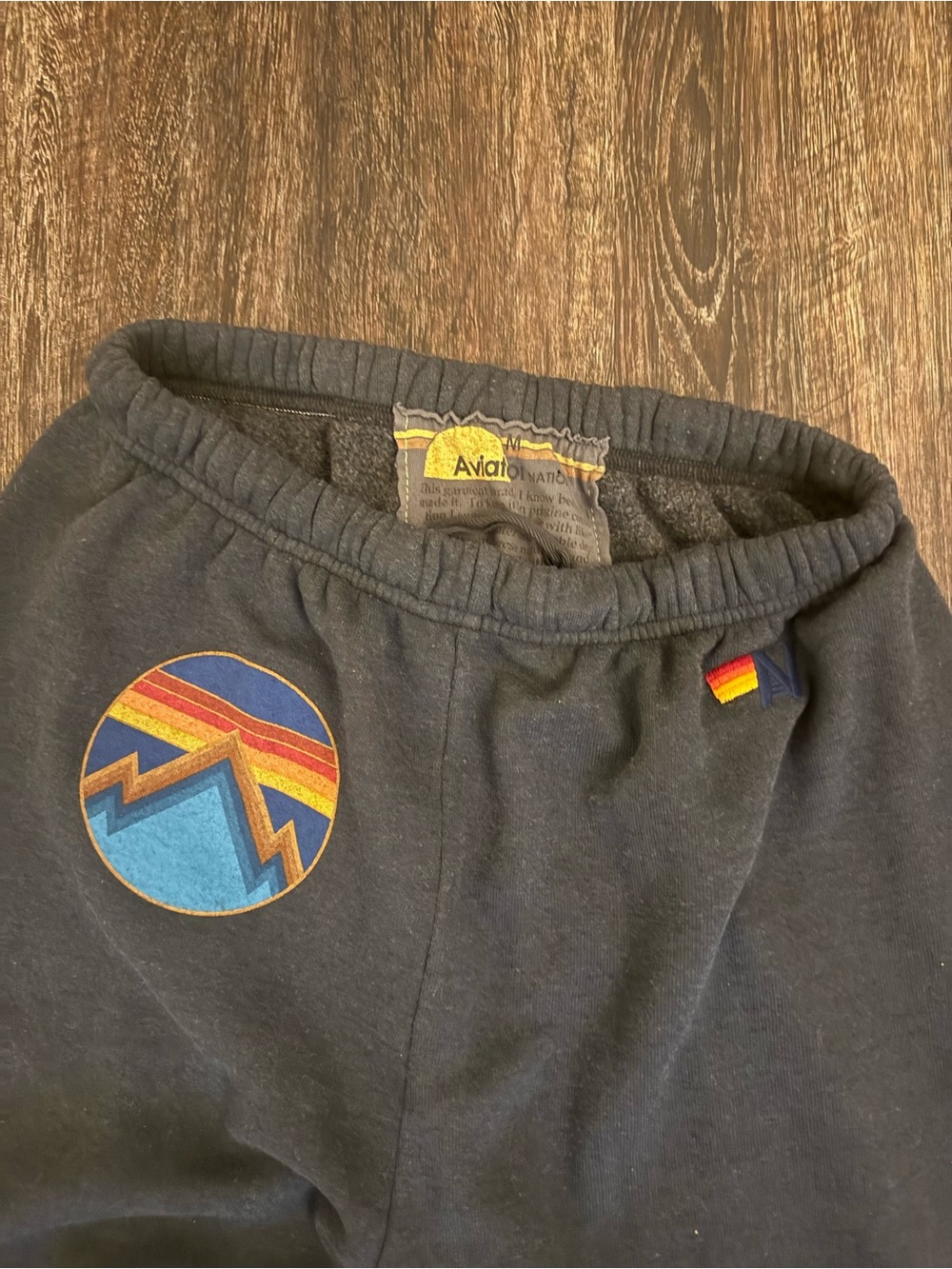 Aviator Nation Black Track Joggers with Blue, Red & Yellow Stripes - Picture 3 of 3